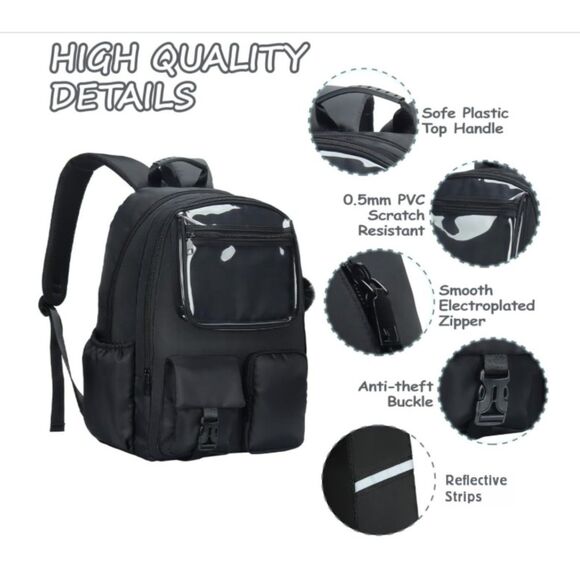 Ocbabe Black Backpack Laptop Boys Bag Heavy-Duty PVC, , Fits 15.6” Laptop - Picture 4 of 5